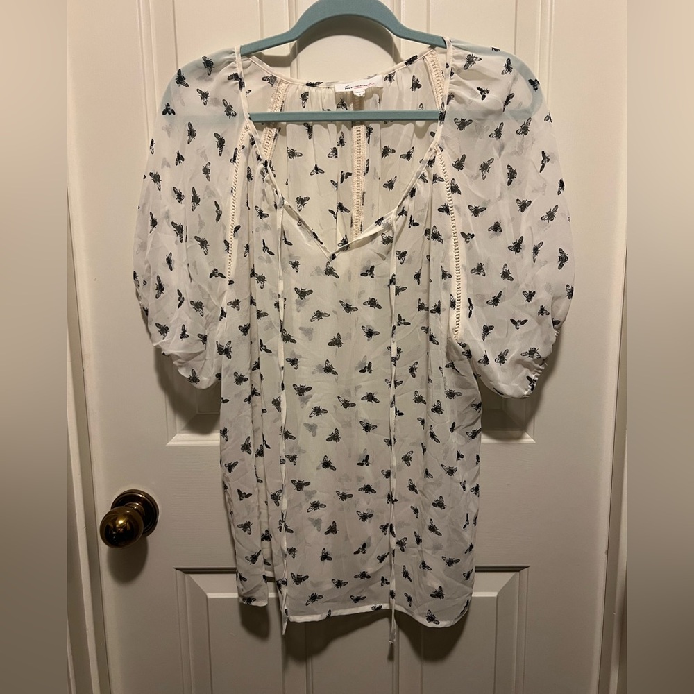 TWO BY VINCE CAMUTO WOMENS TUNIC HONEYBEE CREAM TOP LACE SEAMS SIZE L